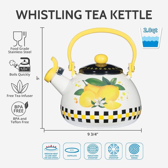 Whistling Tea Kettle for Stove Top Enamel on Steel Teakettle, Supreme Housewares - Picture 2 of 6